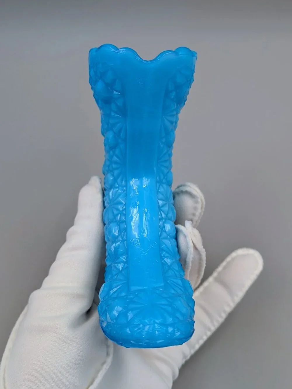 Vintage Fenton Turquoise Blue Victorian Style Glass Boot Figurine